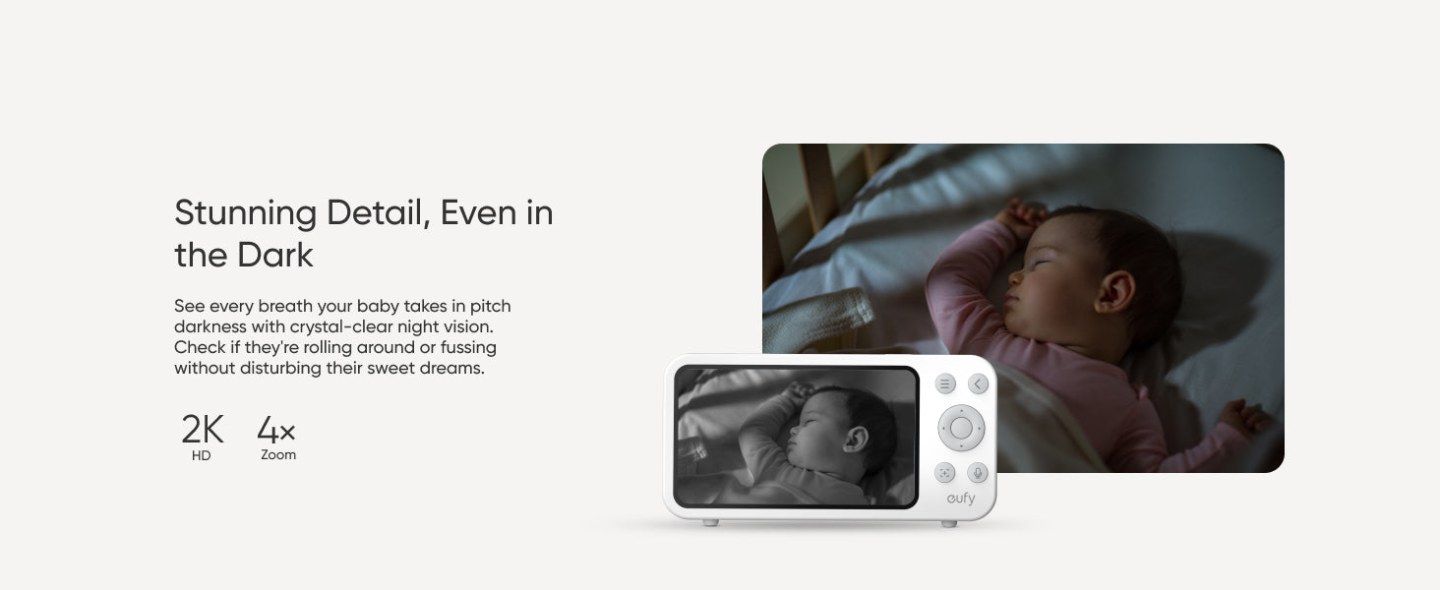 Eufy Baby Monitor E20 — 2K HD Resolution to See Every Detail, Day and Night