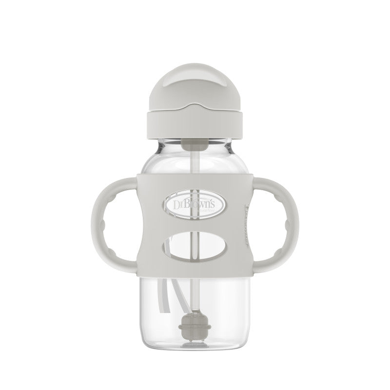 Dr. Brown's Milestones Wide-Neck Sippy Straw Bottle 270ml Silicone Handles