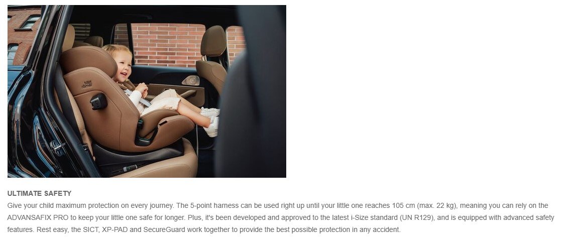 Britax Advansafix Pro installed in a car with a young child safely harnessed — ultimate safety