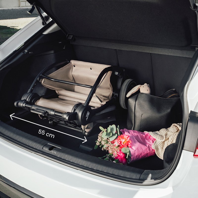Britax Rio folded compactly in a car boot