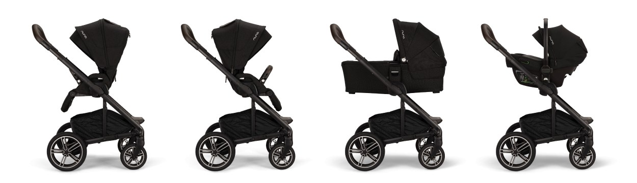Nuna MIXX next four modes — seat forward, seat reversed, carry cot and car seat