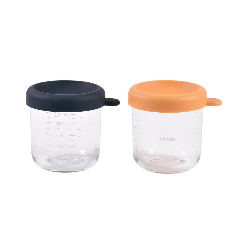 Beaba Glass Jars 250ml 2 Pack - Night Blue/Honey