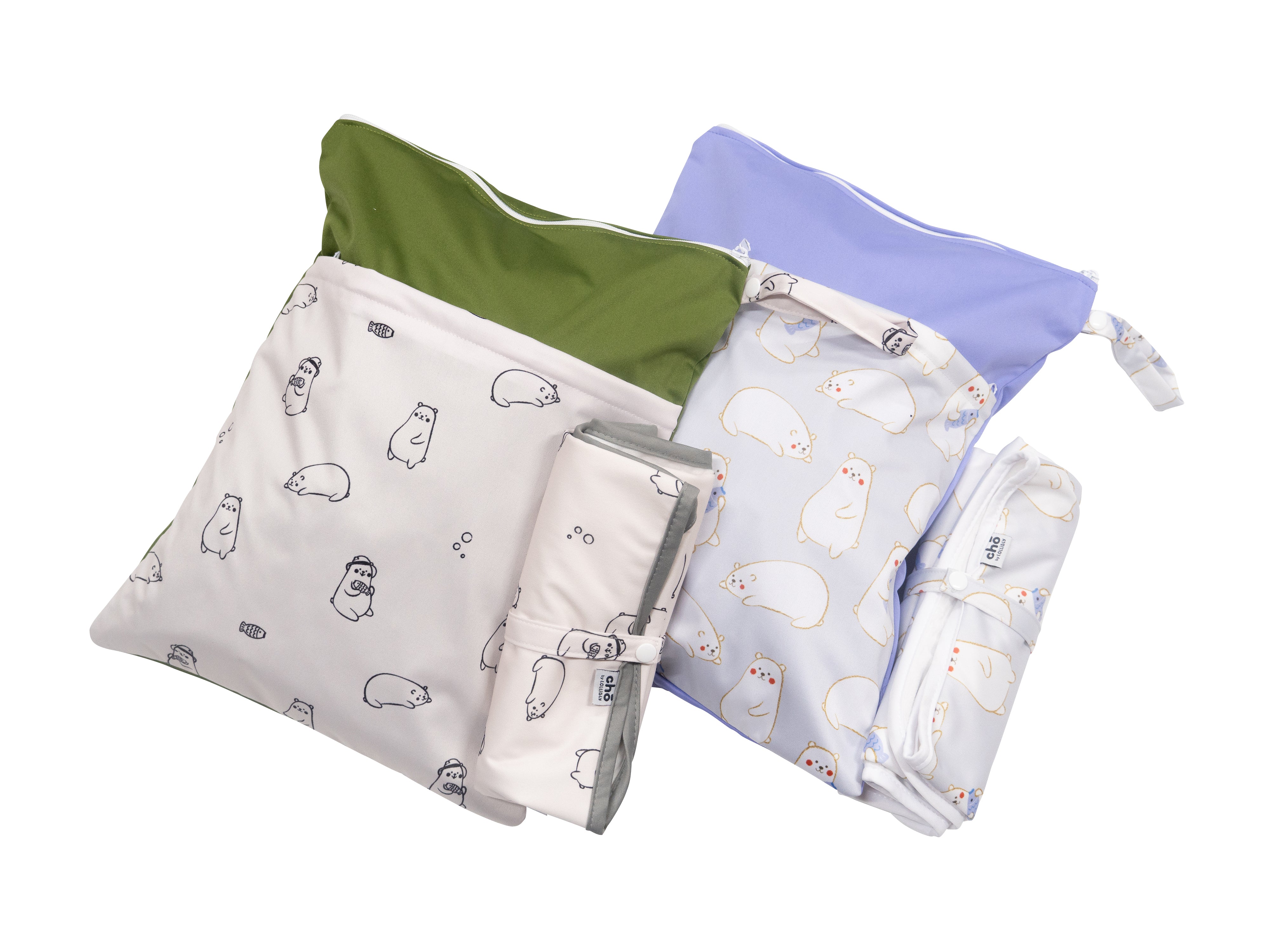 Cho Baby Adventure Bundle: 2 Wet Bags + 2 Changing Mats (Maru Bear)
