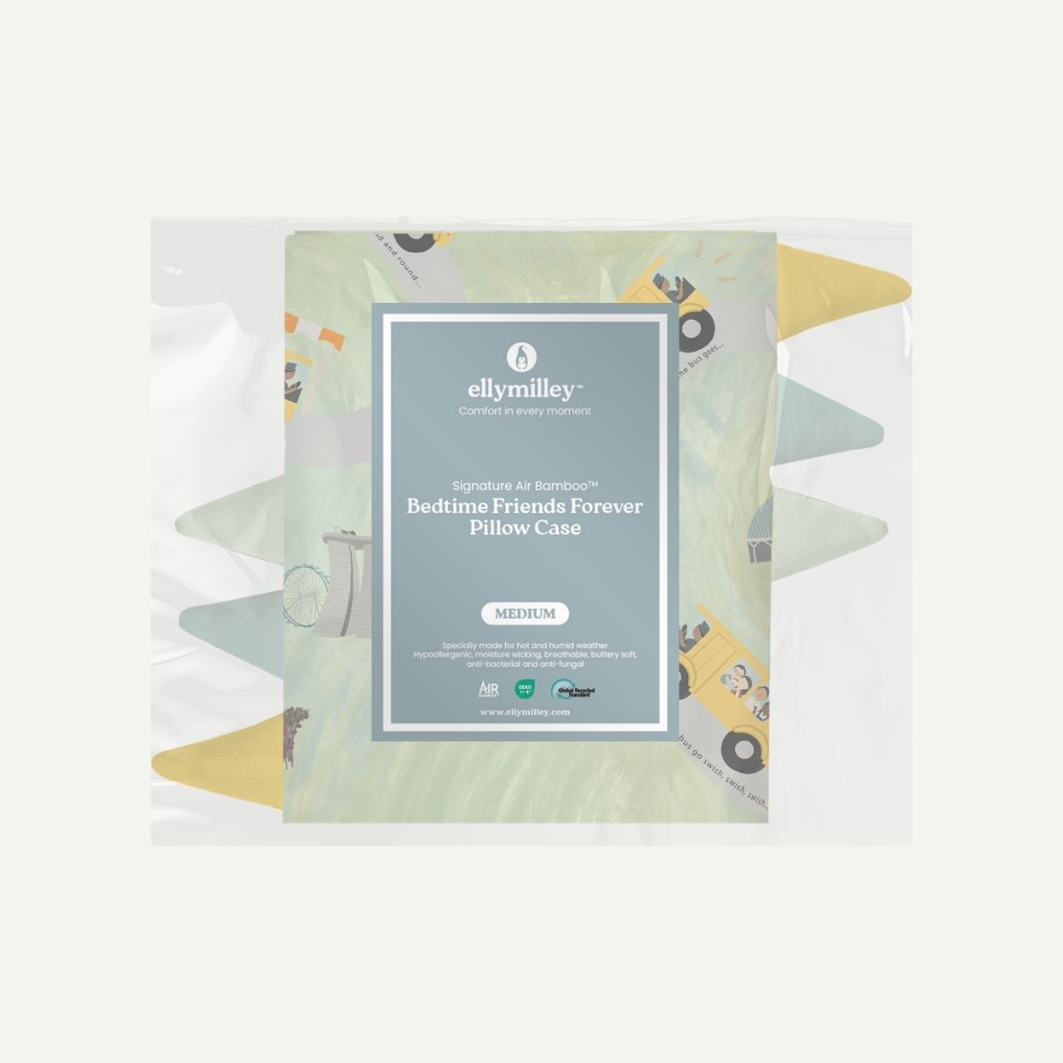Elly Milley (CASING) Signature Air Bamboo™ Bedtime First Friend BFF Pillow Case - Wheels on the Bus