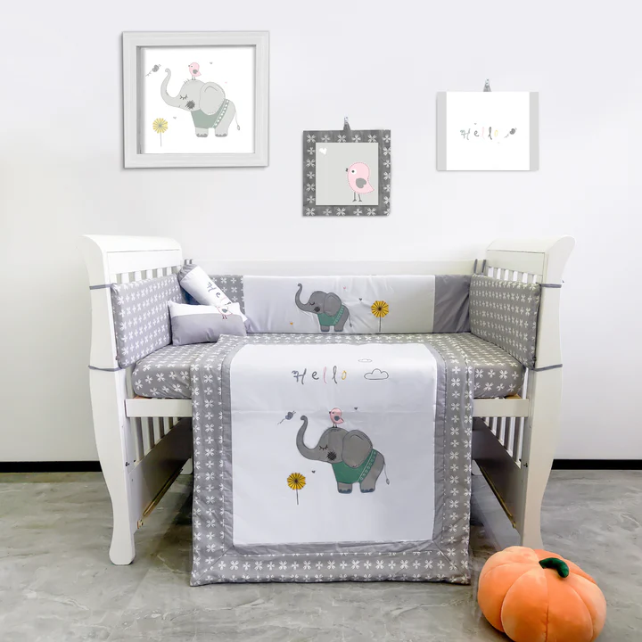 Palette Box 8pcs 100% Cotton Baby Bedding Set, Hello Elephant