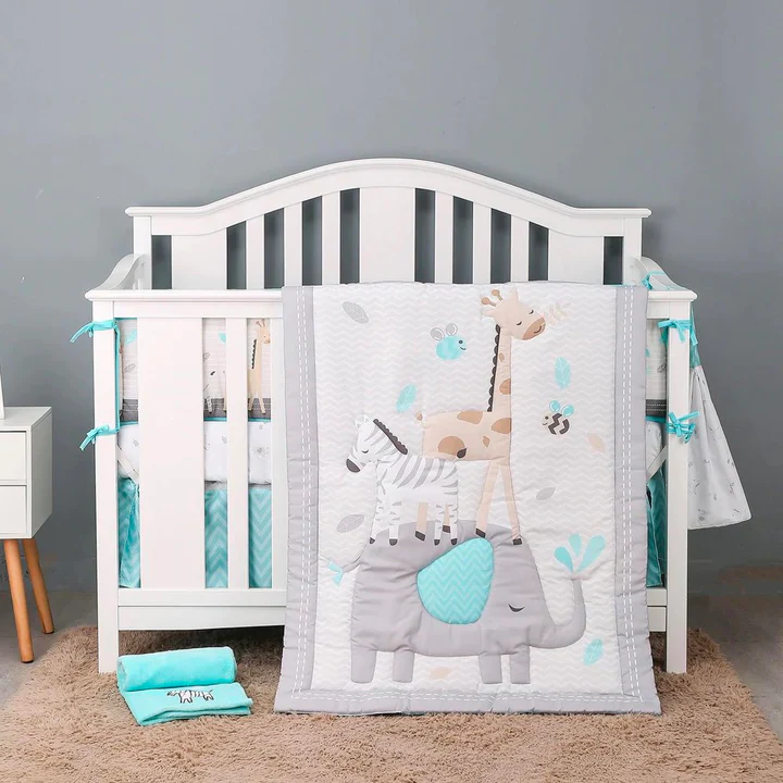 Palette Box 8pcs Soft Polyester Baby Bedding Set, Grey Party Zoo