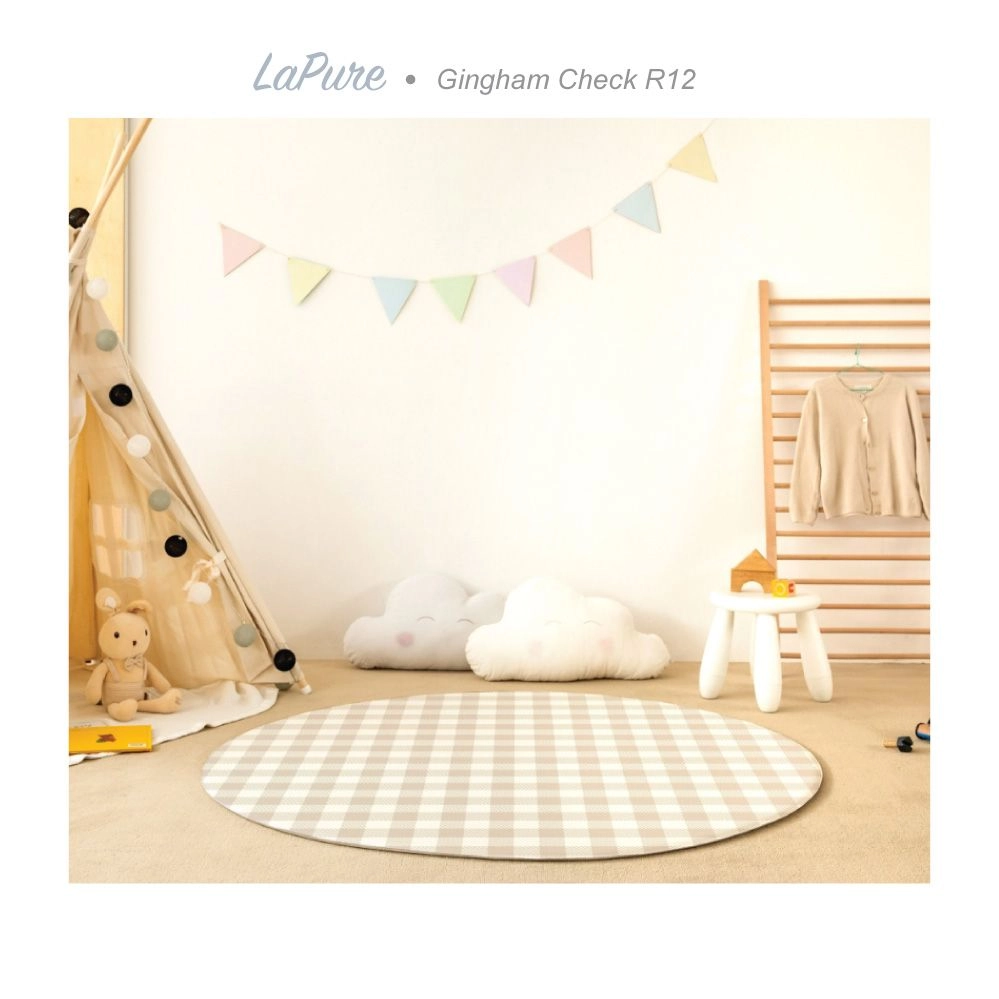 Parklon LaPure Round Mat Gingham Check Natural Fabric Beige (R12)