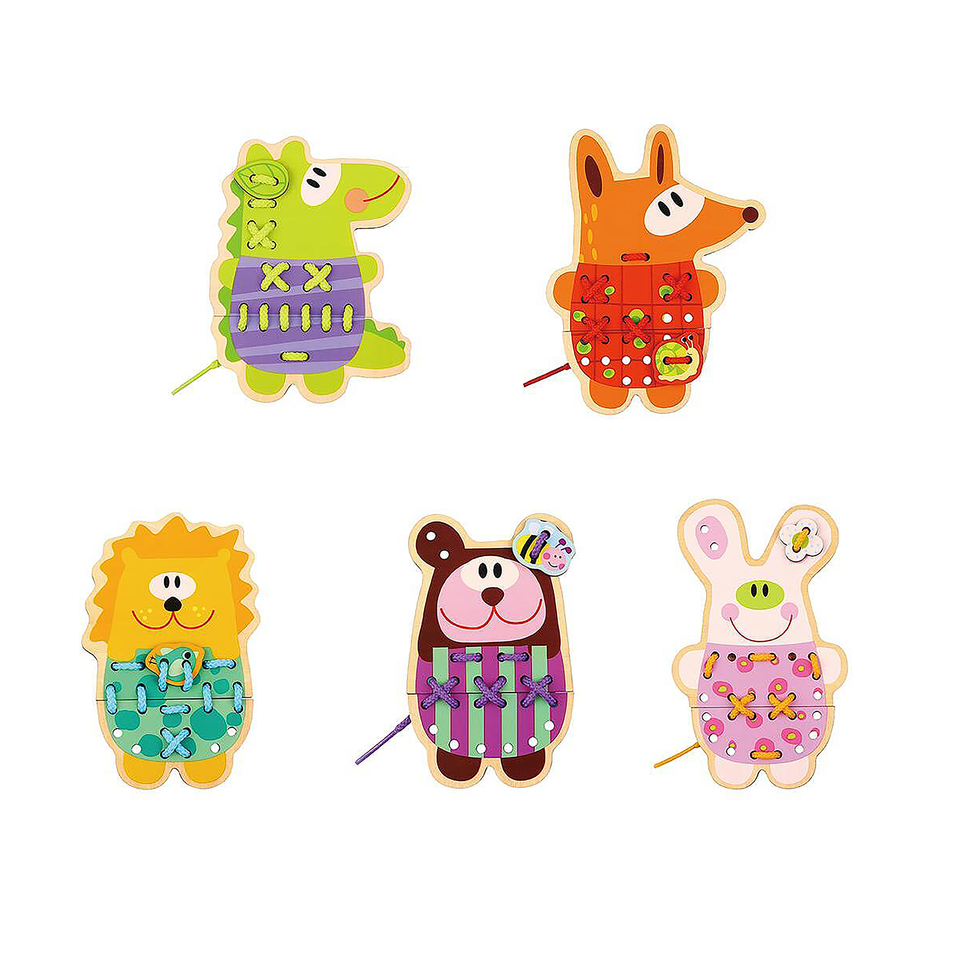 Lucky Baby Tookytoy TL417 Montessori Educative Learning Wooden 5 In 1 Lacing Animals Activity Toy