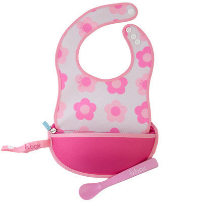 B.box Travel Bib w/ Baby Spoon (Flower Power)