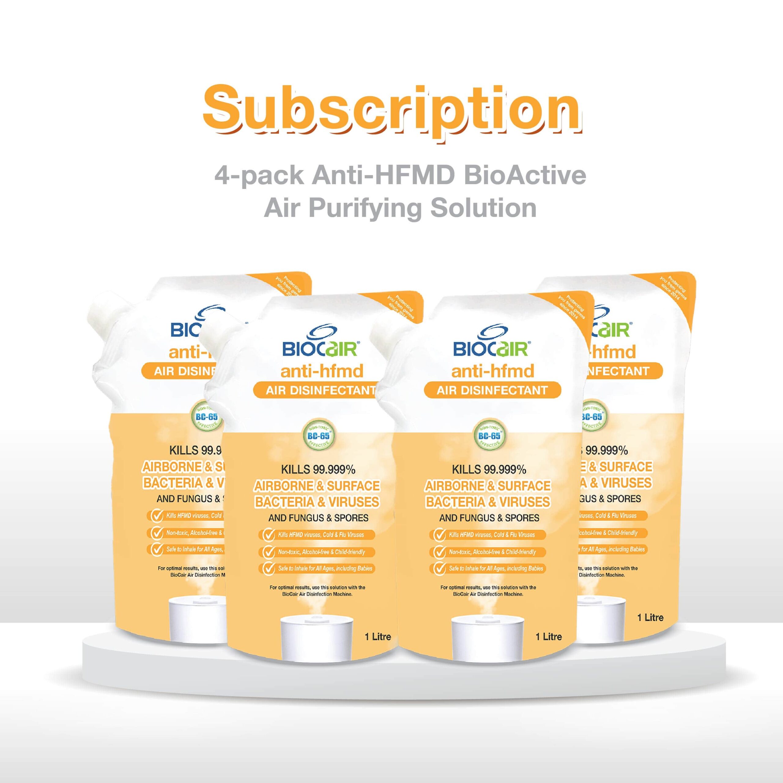 BioCair 4-Pack Anti-HFMD BioActive Air Purifying Solution Subscription